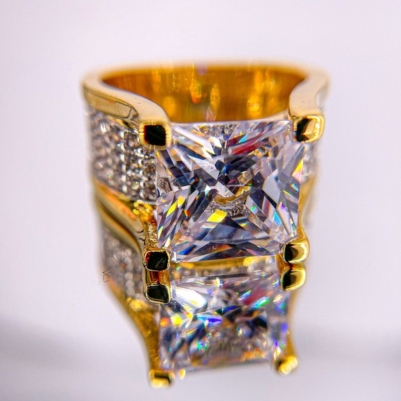 Seta Gold Tone Radiant Square Cut Cubic Zirconia High Profile Ring - Picture 6 of 7